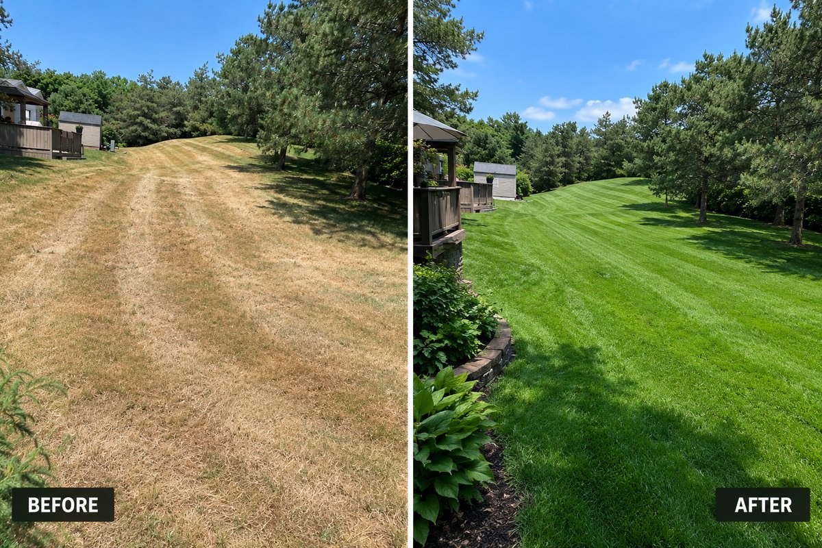 Kentucky Bluegrass before and after treatment — Minnesota lawn transformation